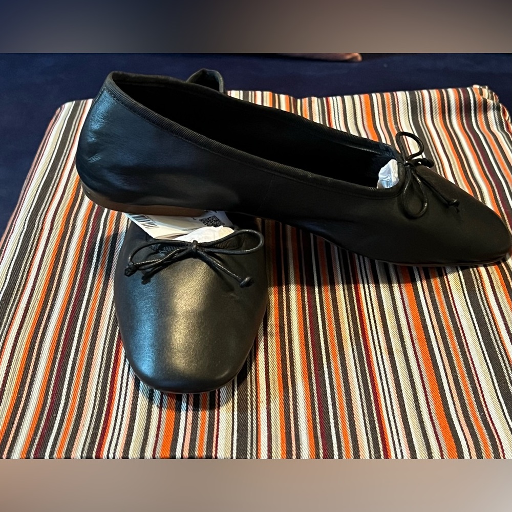 Black Leather Ballet Flats| Mango| NWT